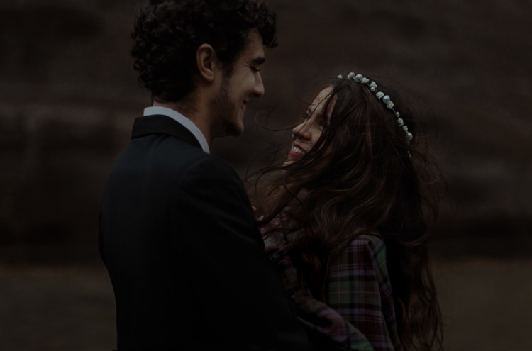 Bride Tartan Wrap Pearl Headband Groom Tailored Black Suit Breathtaking Wild Scotland Elopement http://www.theferros.com/