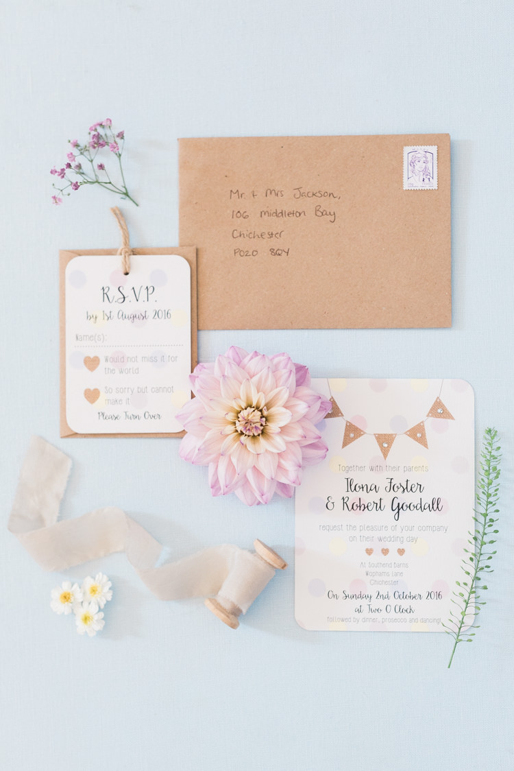 Bunting Stationery Invitations Norma Dorothy Modern Rustic Ivory Barn Wedding http://vickylamburn.com/
