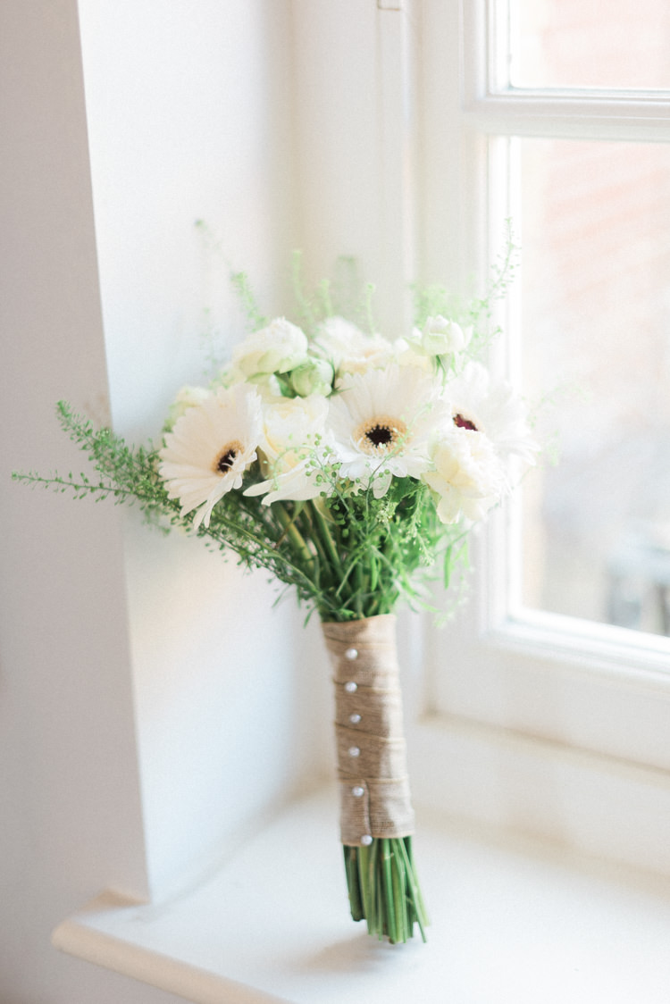 Gerbera Bouquet Flowers Bride Bridal Modern Rustic Ivory Barn Wedding http://vickylamburn.com/