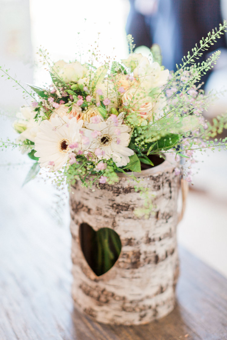 Heart Log Vase Flowers Modern Rustic Ivory Barn Wedding http://vickylamburn.com/