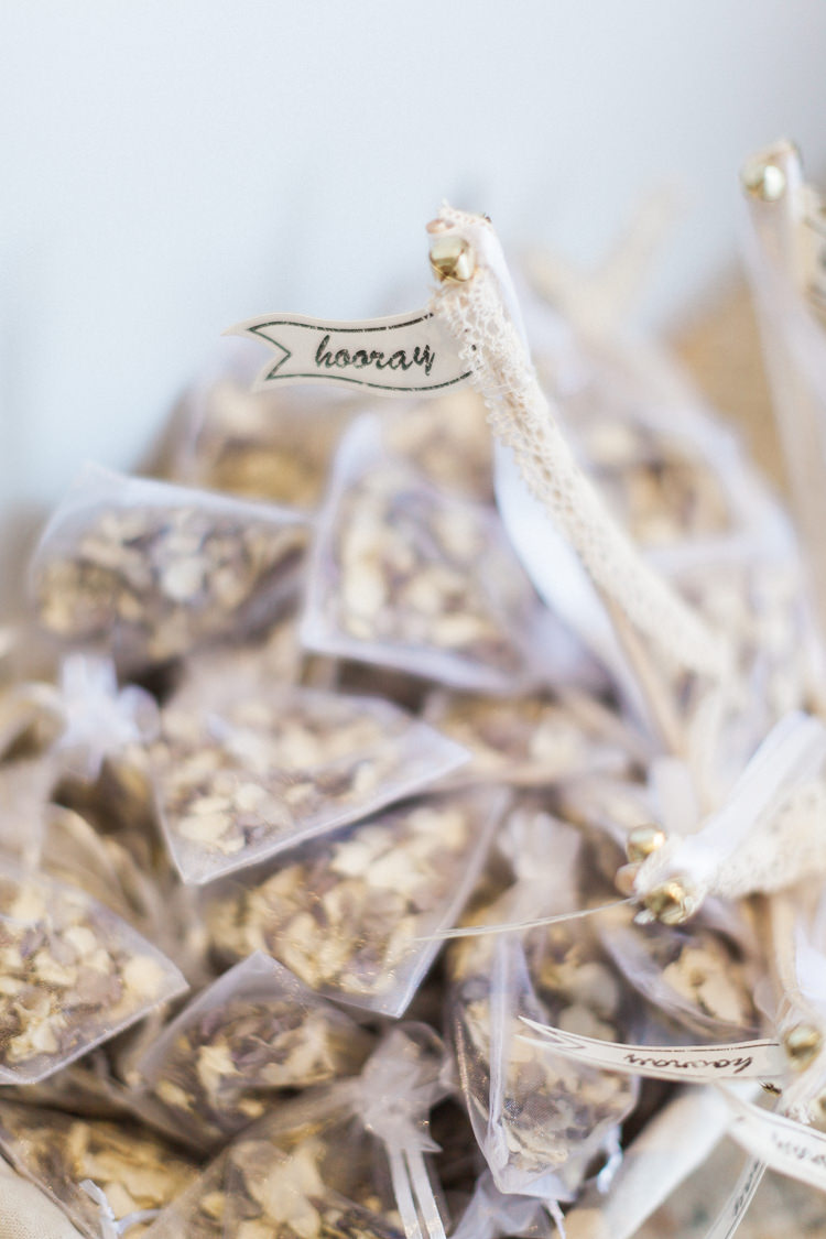 Hooray Flags Confetti Bags Modern Rustic Ivory Barn Wedding http://vickylamburn.com/