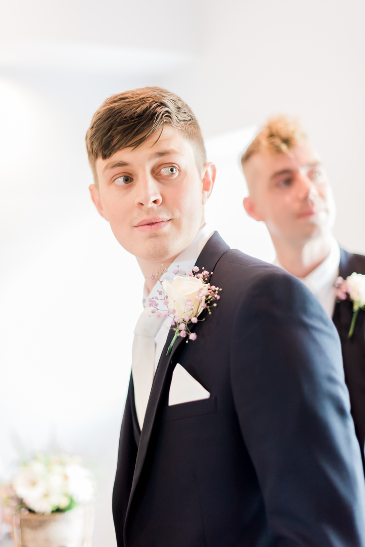 Rose Buttonhole Groom Modern Rustic Ivory Barn Wedding http://vickylamburn.com/