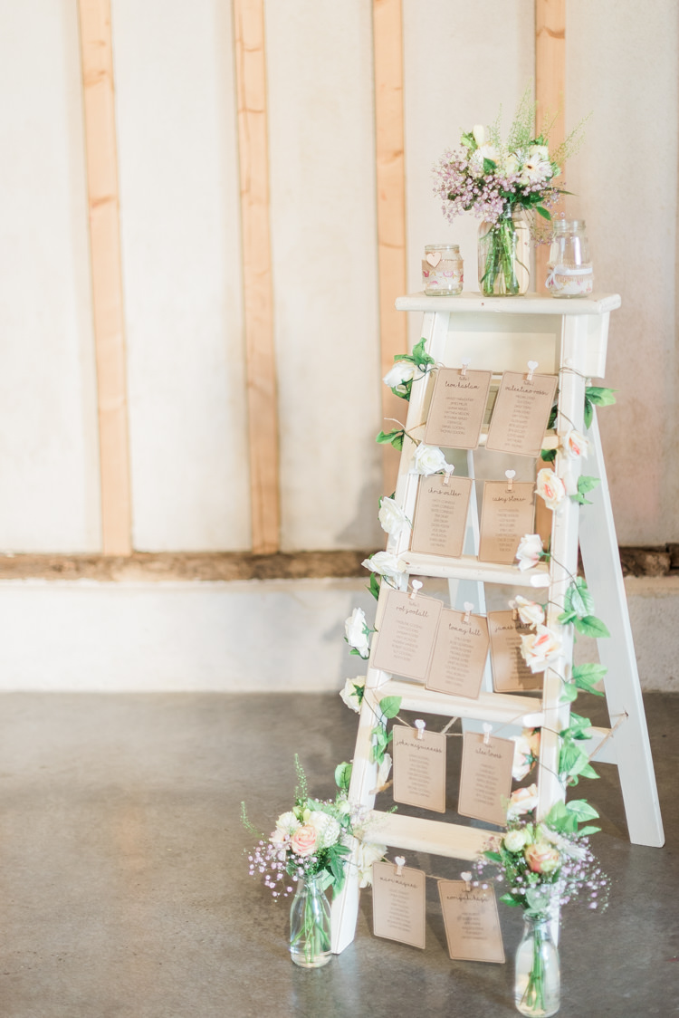 Ladder Seating Plan Table Chart Modern Rustic Ivory Barn Wedding http://vickylamburn.com/
