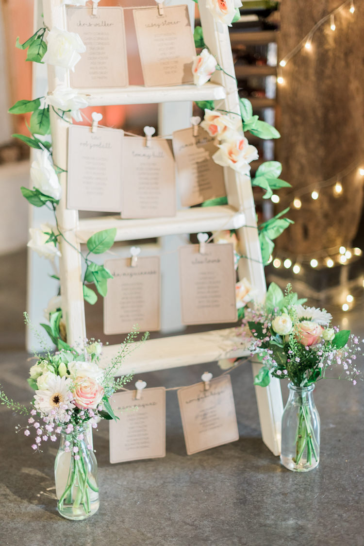 Ladder Seating Plan Table Chart Modern Rustic Ivory Barn Wedding http://vickylamburn.com/