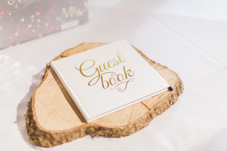 Guest Book Log Slice Modern Rustic Ivory Barn Wedding http://vickylamburn.com/