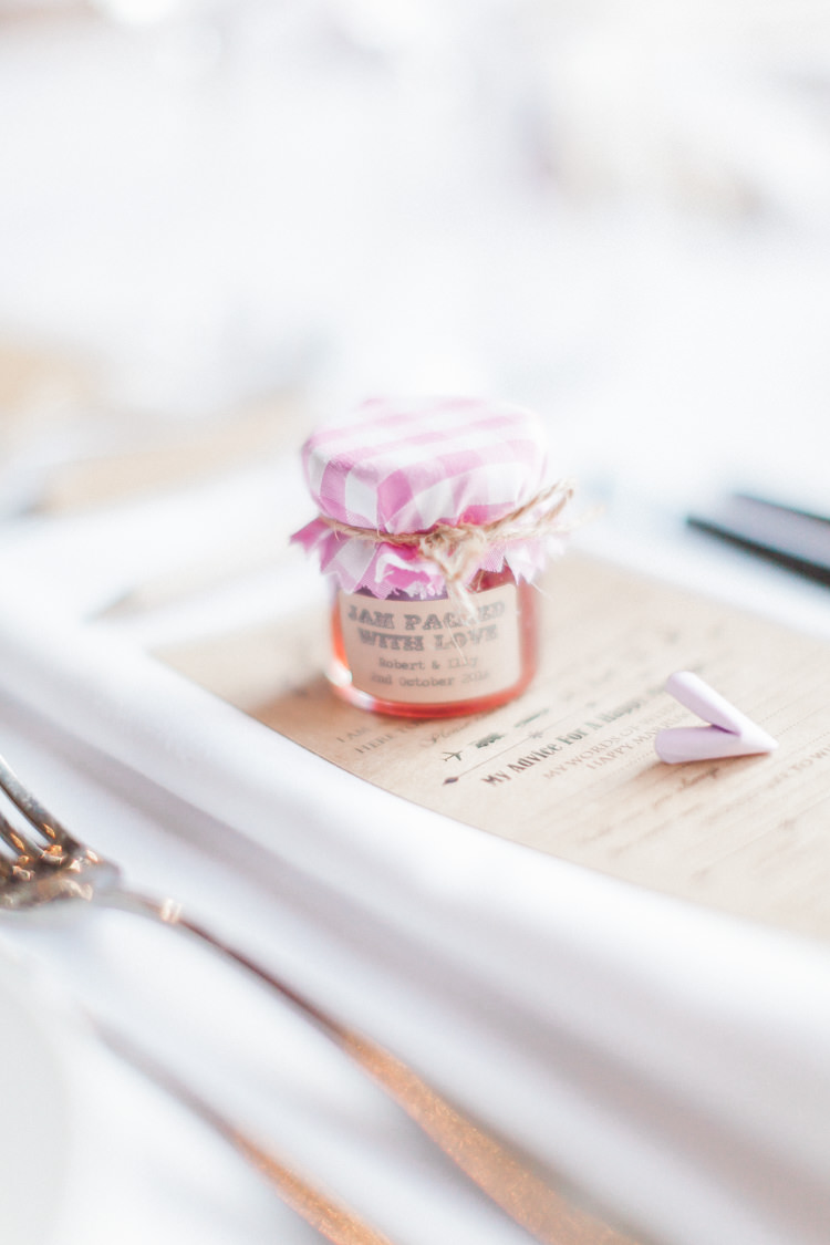 Jam Favours Modern Rustic Ivory Barn Wedding http://vickylamburn.com/