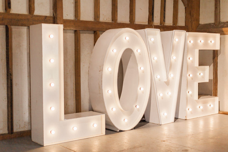 LOVE Letters Lights Modern Rustic Ivory Barn Wedding http://vickylamburn.com/