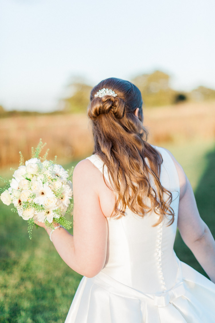 Hair Bride Bridal Half Up Down Curls Modern Rustic Ivory Barn Wedding http://vickylamburn.com/