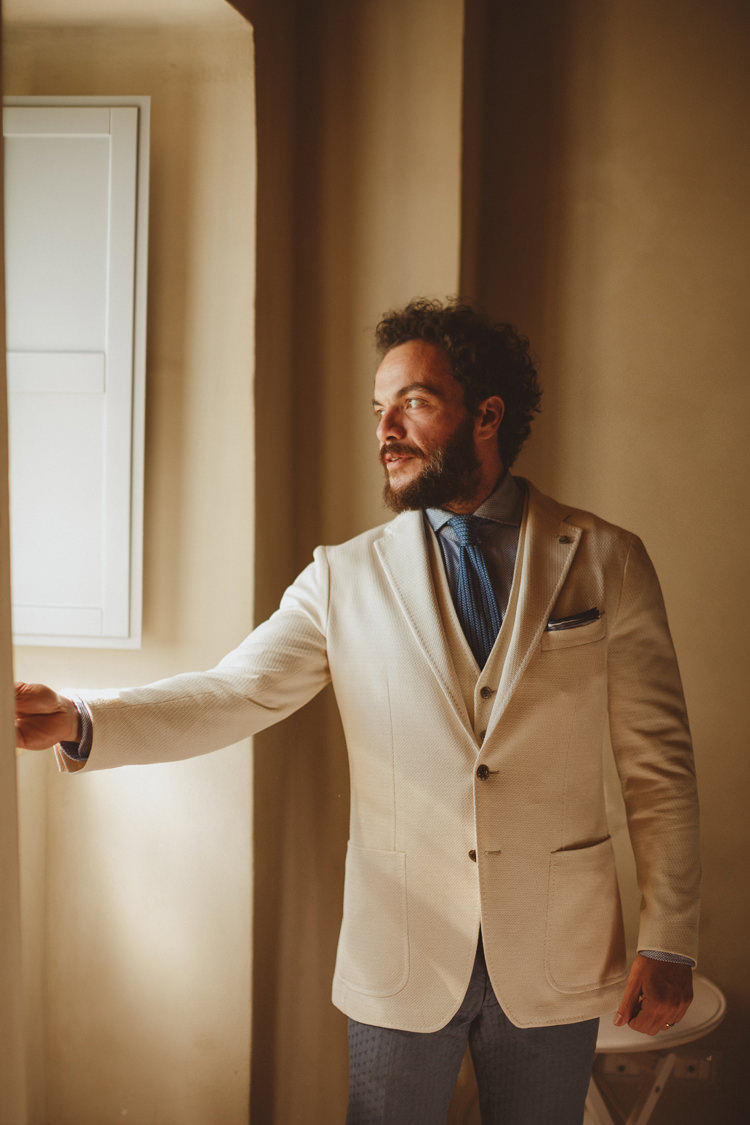 Cream Jacket Groom Style Attire Outfit Beautifully Intimate Open Air Wedding Umbria http://www.edpeers.com/