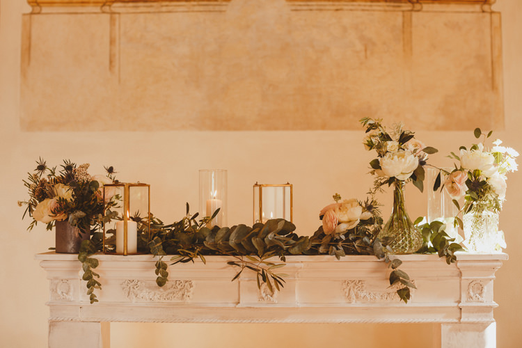 Fireplace Decor Flowers Candles Church Ceremony Beautifully Intimate Open Air Wedding Umbria http://www.edpeers.com/