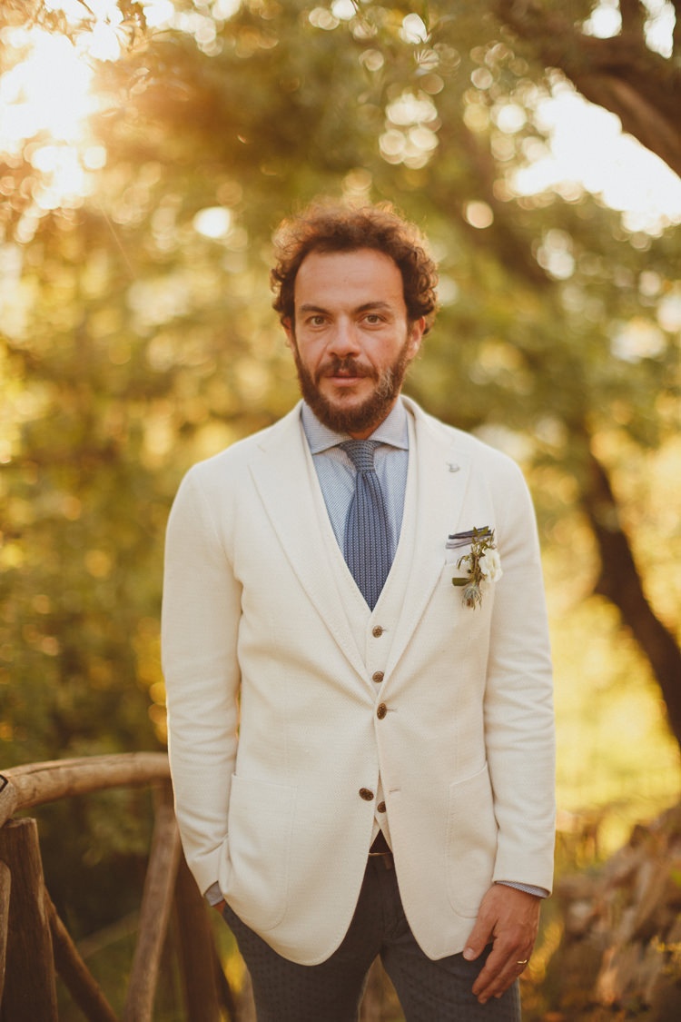 Cream Jacket Waistcoat Groom Style Beautifully Intimate Open Air Wedding Umbria http://www.edpeers.com/