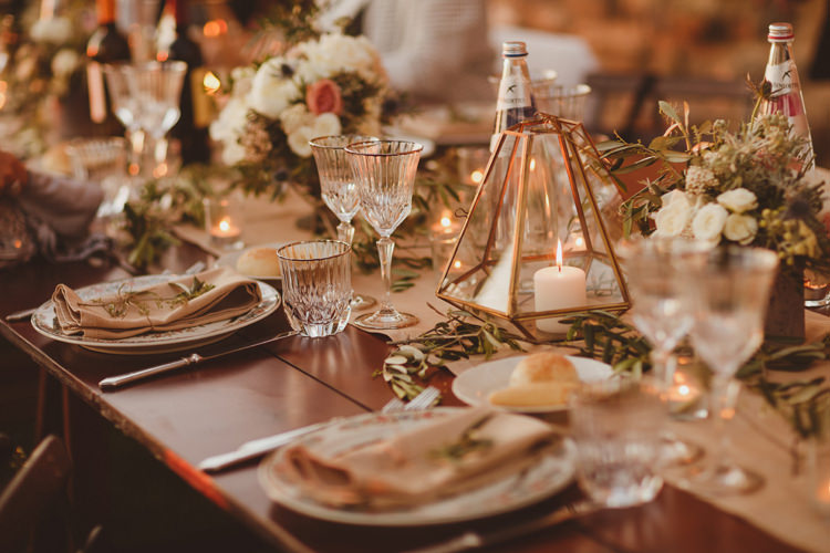 Candles Flowers Glasswear Beautifully Intimate Open Air Wedding Umbria http://www.edpeers.com/