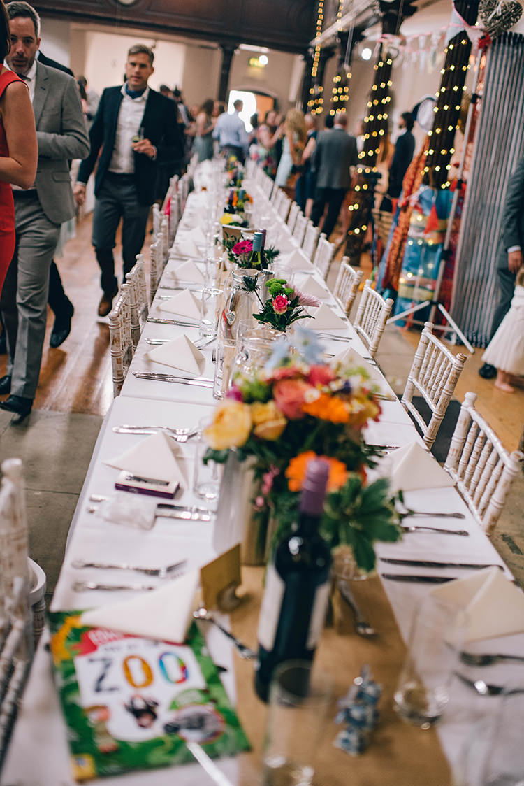 Table Setting Multicoloured Flowers Chilvari Chairs Fabrica Colourful Fun Party Brighton Wedding http://jmcsweeneyphotography.co.uk/