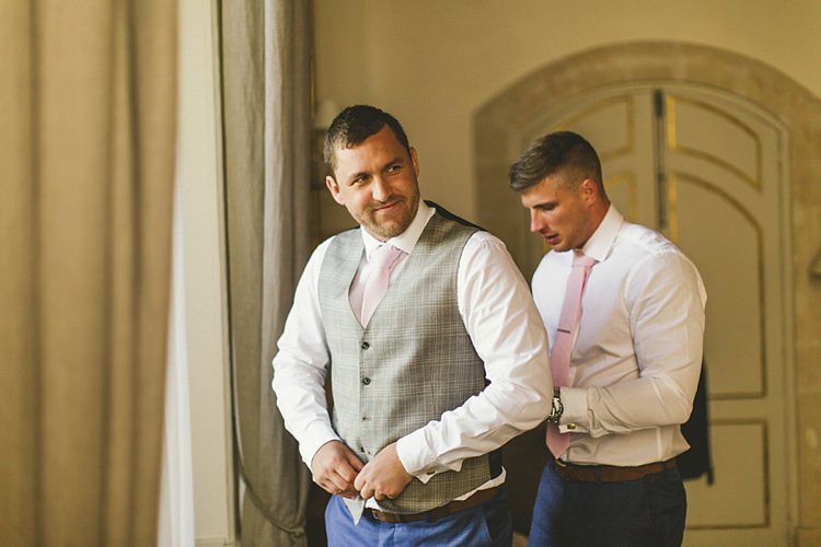 TM Lewin Groom Pink Tie Waistcoat Natural Romantic Chateau Destination Wedding South of France http://www.jayrowden.com/