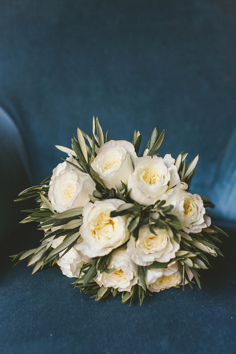 Bride Bridal Bouquet White Rose Olive Greenery Natural Romantic Chateau Destination Wedding South of France http://www.jayrowden.com/
