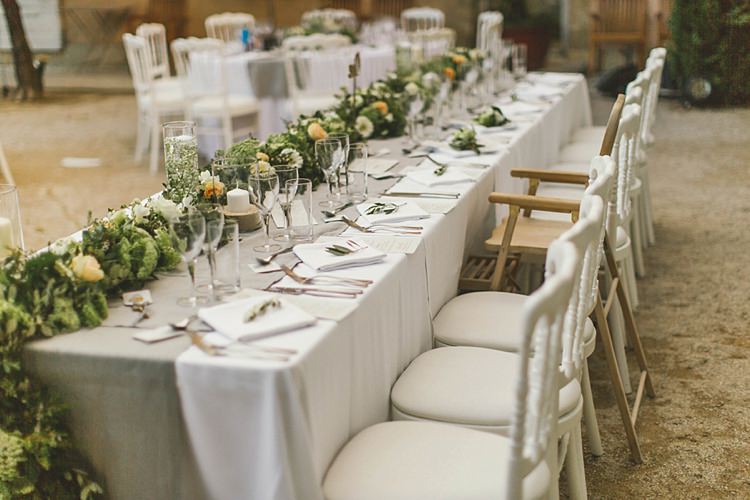 Greenery Garland Runner White Rose Table Setting Natural Romantic Chateau Destination Wedding South of France http://www.jayrowden.com/
