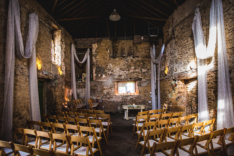 Barn Drapes Candles Ash Barton Devon Stylish Winter Glamour Wedding http://lunaweddings.co.uk/