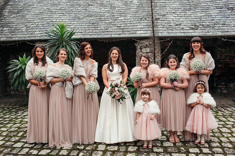 Dusky Pink Long Bridesmaid Dresses Stylish Winter Glamour Wedding http://lunaweddings.co.uk/