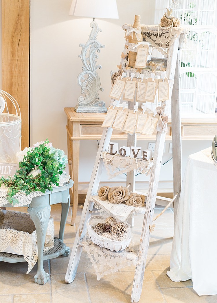 Rustic Seating Plan Table Chart Stepladder Decoration Romantic Soft Pastels Barn Wedding http://www.sungblue.com/
