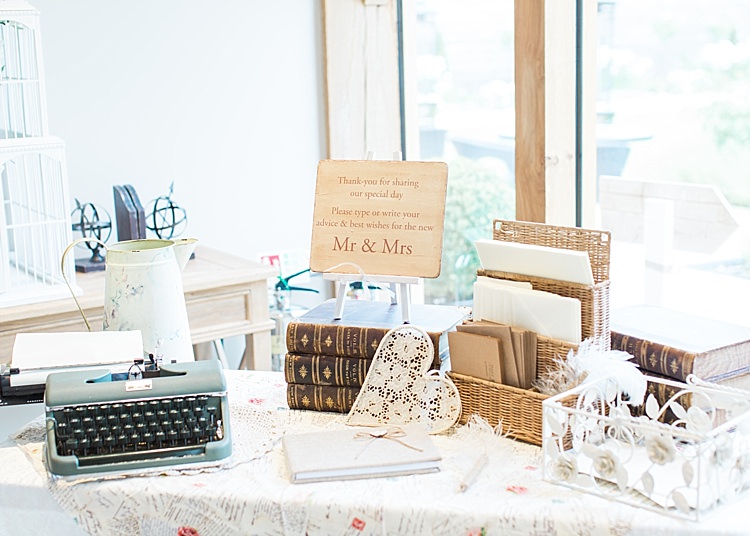 Card Table Rustic Typewriter Guest Book Prop Romantic Soft Pastels Barn Wedding http://www.sungblue.com/