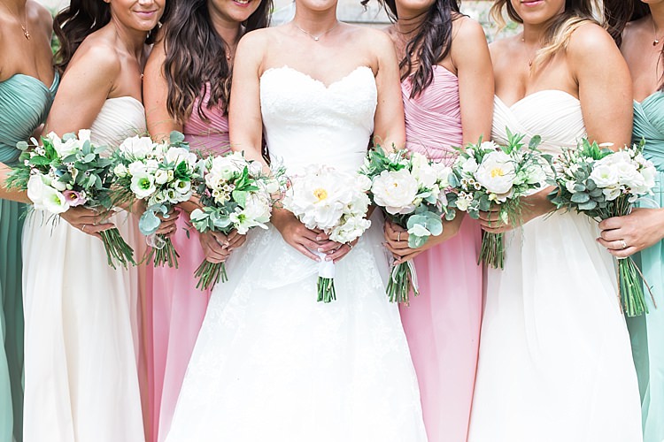 Bride Bridesmaids Green Pink Cream For Her And For Him Romantic Soft Pastels Barn Wedding http://www.sungblue.com/