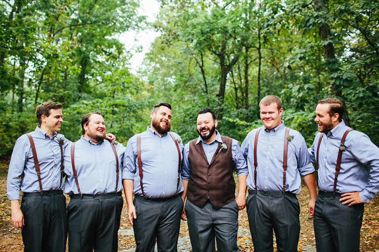 Groom Dark Grey Pants Light Grey Shirt Custom Made Vest Floral Buttonhole Groomsmen Dark Grey Pants Light Grey Shirts Leather Suspenders Creative Quirky Rustic Barn Wedding Tennessee http://www.alexbeephoto.com/