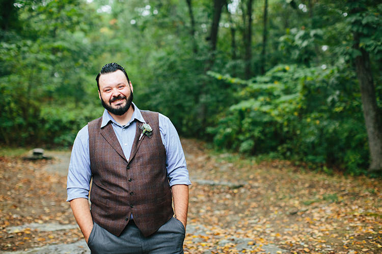 Groom Dark Grey Pants Light Grey Shirt Custom Made Vest Floral Buttonhole Creative Quirky Rustic Barn Wedding Tennessee http://www.alexbeephoto.com/