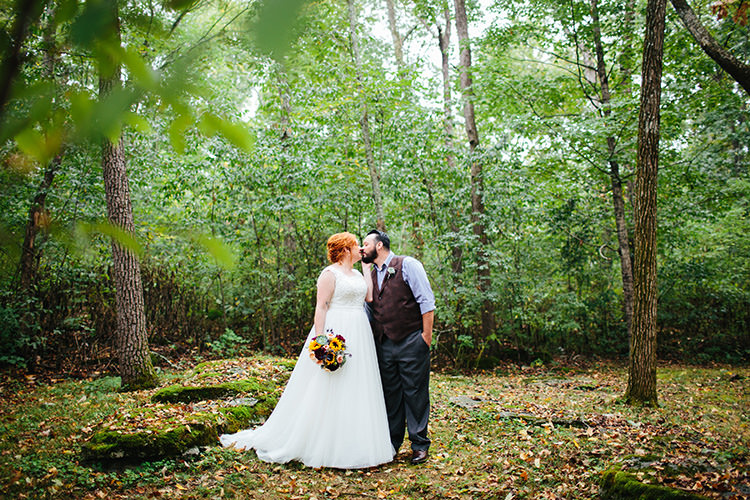 First Look Bride Lace Tulle Bridal Gown Multicoloured Bouquet Sunflowers Peonies Groom Dark Grey Pants Light Grey Shirt Custom Vest Creative Quirky Rustic Barn Wedding Tennessee http://www.alexbeephoto.com/
