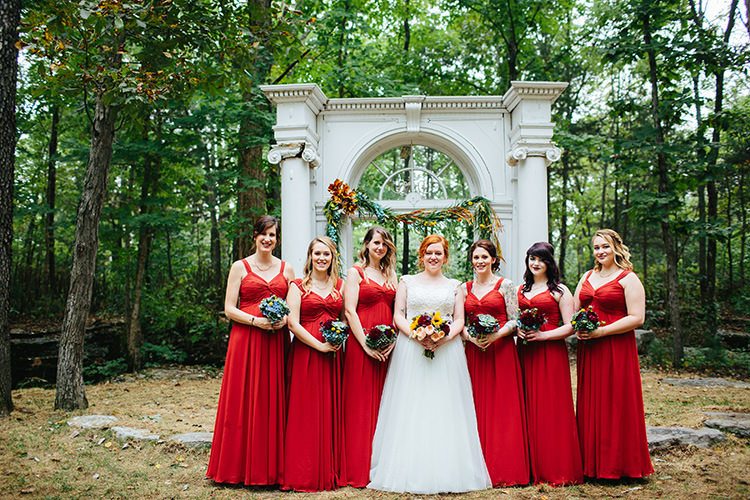 Bride Lace Tulle Bridal Gown Multicoloured Bouquet Sunflowers Succulents Peonies Bridesmaids Rust Long Dresses Bouquets Stone Arch Florals Greenery Creative Quirky Rustic Barn Wedding Tennessee http://www.alexbeephoto.com/
