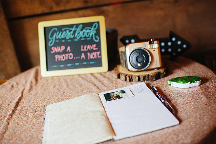 Guestbook Table Polaroid Camera Blackboard Sign Book Pen Creative Quirky Rustic Barn Wedding Tennessee http://www.alexbeephoto.com/
