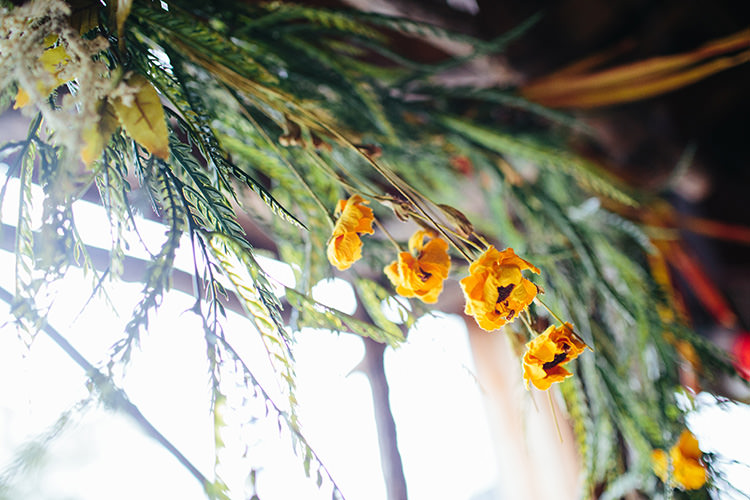 Indoor Barn Ceremony Floral Arch Yellow Flowers Greenery Creative Quirky Rustic Barn Wedding Tennessee http://www.alexbeephoto.com/