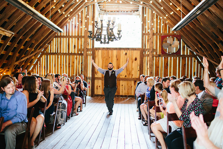 Indoor Barn Ceremony Groom Entrance Dancing Guests Fairy Lights Creative Quirky Rustic Barn Wedding Tennessee http://www.alexbeephoto.com/