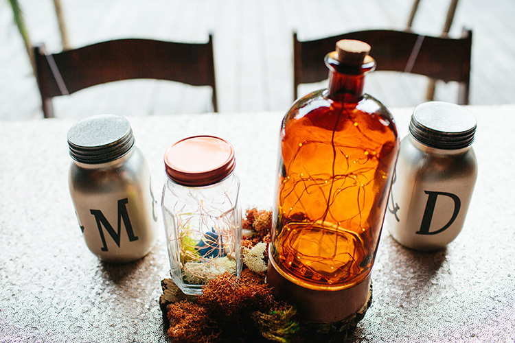Reception Homemade Centrepieces Orange Bottle Fairy Lights Jars Personalised Silver Bottles Creative Quirky Rustic Barn Wedding Tennessee http://www.alexbeephoto.com/