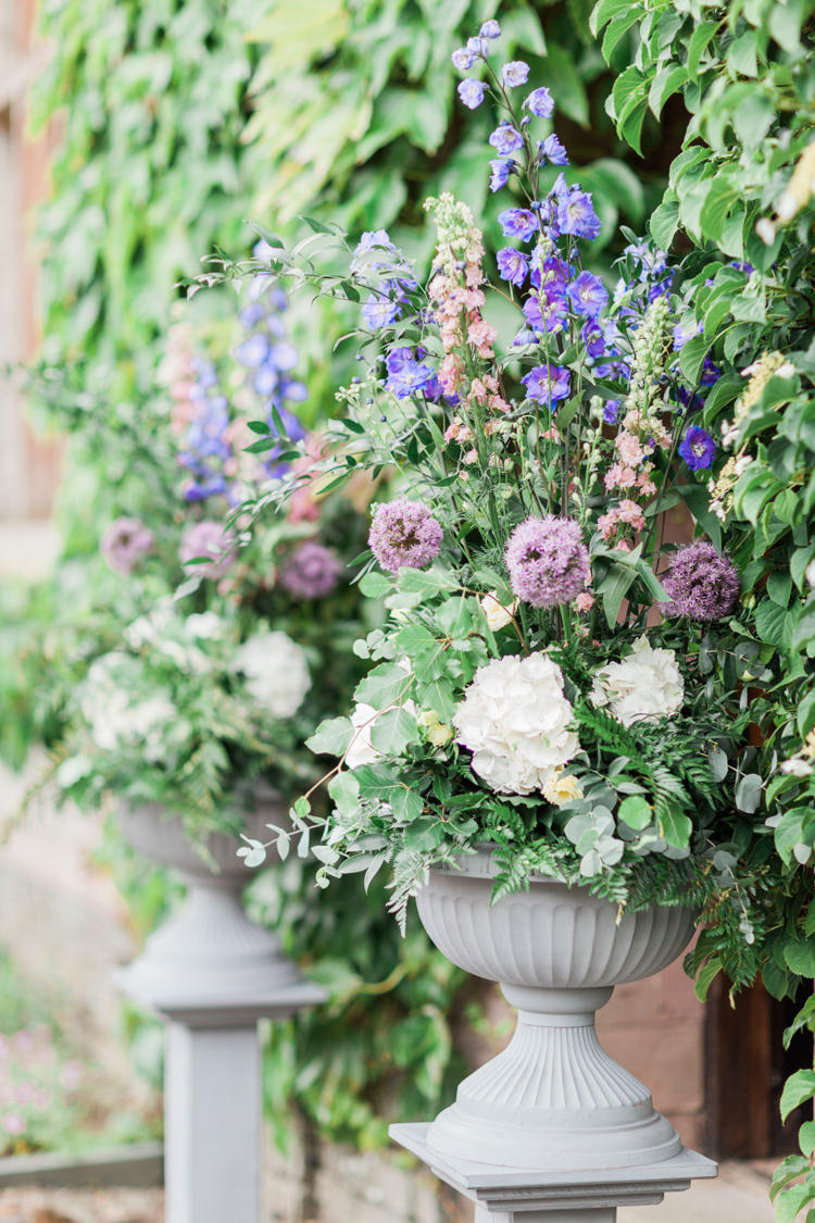Urn Flowers Arrangements Purple Blue White Summer Beautifully Romantic Eclectic Tipi Wedding http://www.jobradbury.co.uk/