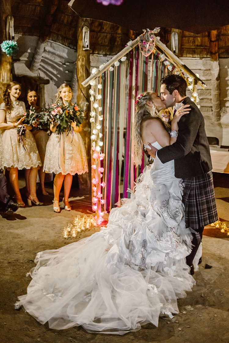 Backdrop Arch Lights Ribbons Ceremony Creative Woodland Mad Hatters Tea Party Wedding https://www.clairefleckphotography.com/