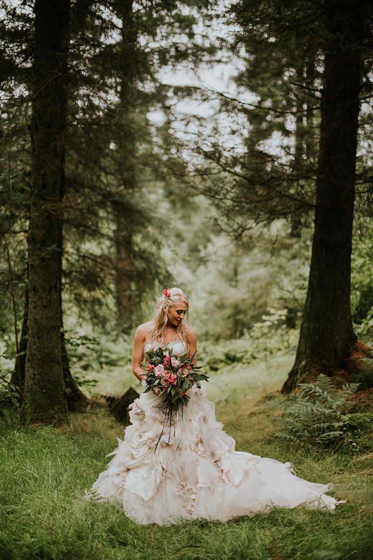Flowerbomb Ian Stuart Dress Gown Bride Bridal Flowers Ruffles Creative Woodland Mad Hatters Tea Party Wedding https://www.clairefleckphotography.com/