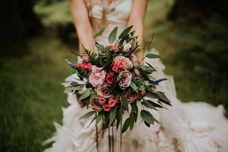 Rose Bouquet Flowers Pink Purple Fern Bride Bridal Creative Woodland Mad Hatters Tea Party Wedding https://www.clairefleckphotography.com/