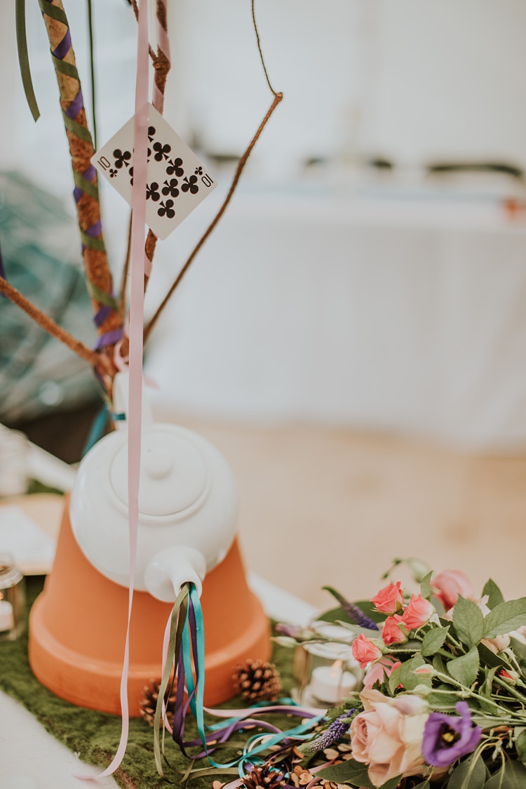 Tea Pot Centrpeice Decor Table Creative Woodland Mad Hatters Tea Party Wedding https://www.clairefleckphotography.com/