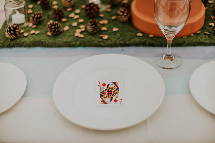 Playing Card Place Name Setting Creative Woodland Mad Hatters Tea Party Wedding https://www.clairefleckphotography.com/