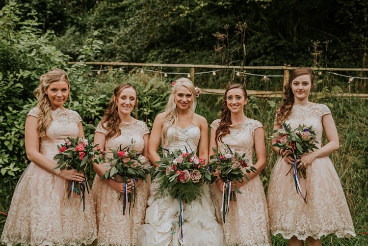 Short White Blush Lace Bridesmaid Dresses Creative Woodland Mad Hatters Tea Party Wedding https://www.clairefleckphotography.com/