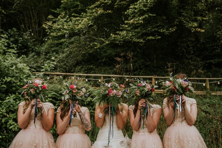Bridesmaid Bouquets Roses Ferns Large Creative Woodland Mad Hatters Tea Party Wedding https://www.clairefleckphotography.com/