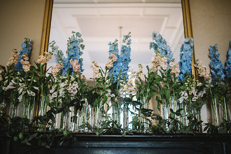 Fireplace Stocks Blue Pink Tall Narrow Vases Greenery Scenic Outdoor Loch Lomond Wedding http://www.lisadevinephotography.co.uk/