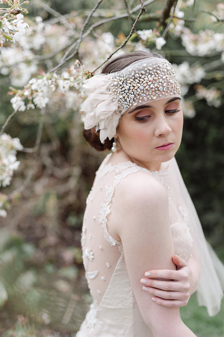 Beaded Fore Head Band Accessory Bride Bridal Scarf Veil Cherry Blossom Soft Spring Wedding Ideas http://www.photographybybea.co.uk/