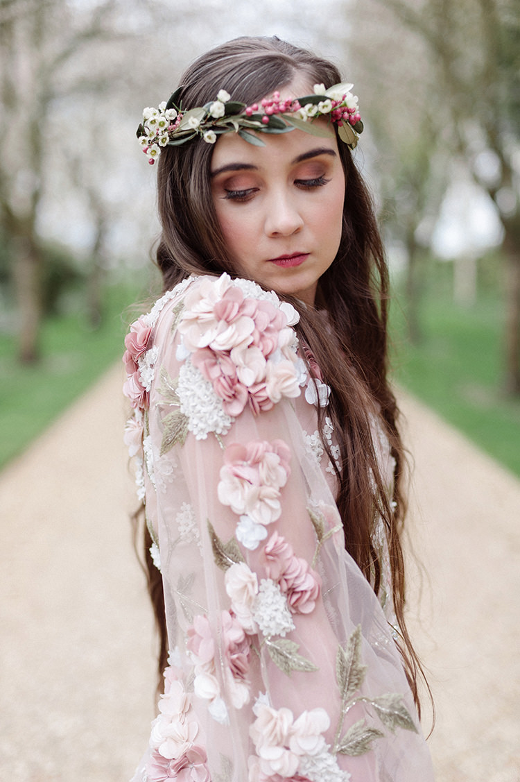 Floral Dress Gown Pink Bride Bridal Sleeves Petal Cherry Blossom Soft Spring Wedding Ideas http://www.photographybybea.co.uk/