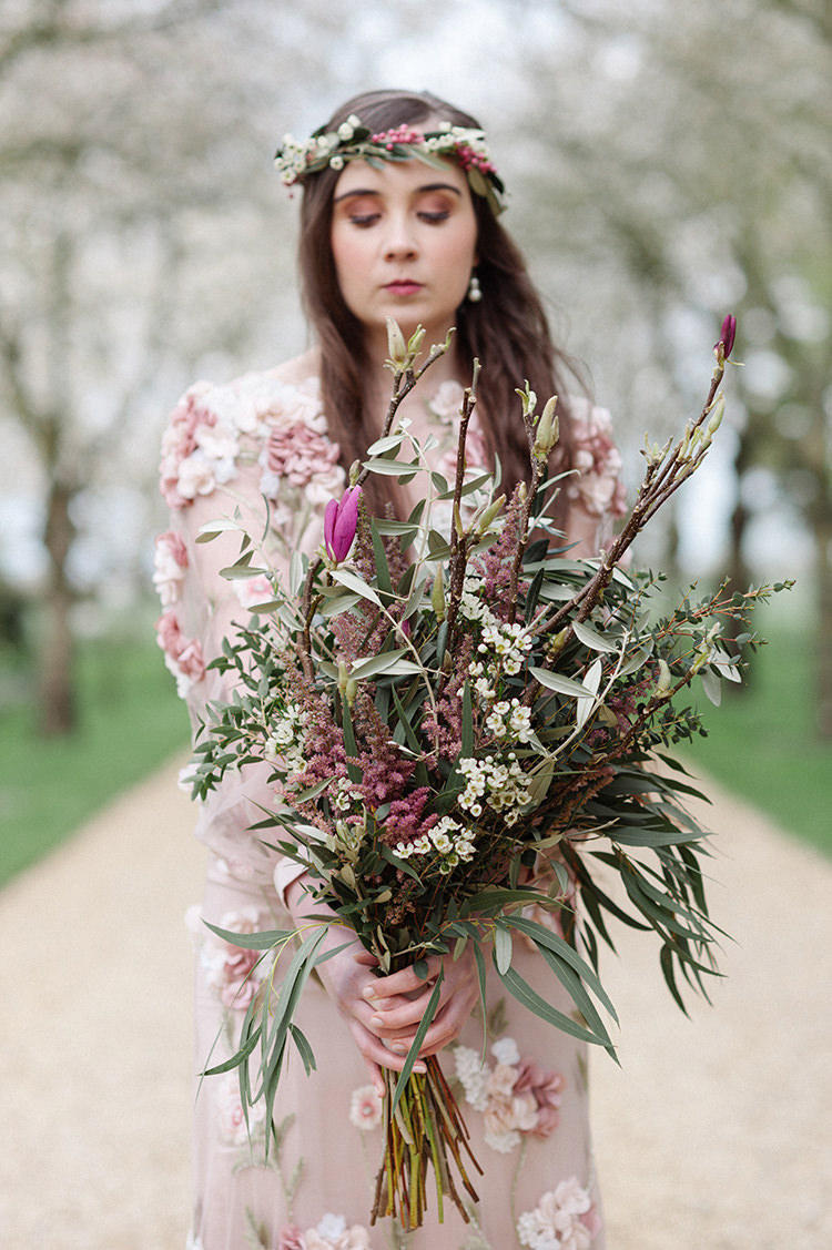 Bouquet Flowers Bride Bridal Greenery Foliage Pink Wild Cherry Blossom Soft Spring Wedding Ideas http://www.photographybybea.co.uk/