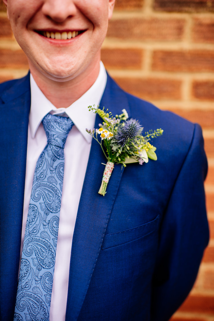Thistle Daisy Buttonhole Groom Quirky Vintage Fun Loving Hall Wedding http://www.karolinasimankowicz.com/