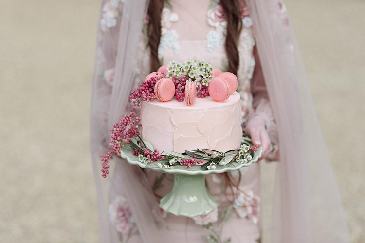 Cake Iced Buttercream Pink Macaron Berries Flowers Cherry Blossom Soft Spring Wedding Ideas http://www.photographybybea.co.uk/