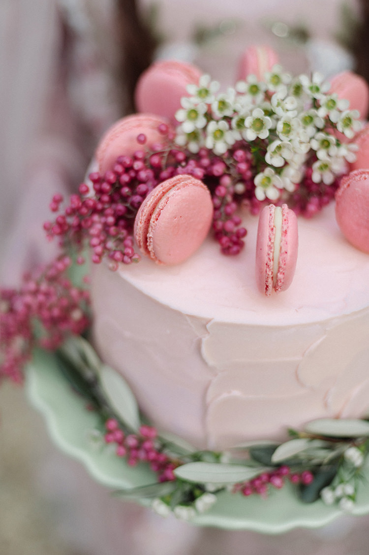 Cake Iced Buttercream Pink Macaron Berries Flowers Cherry Blossom Soft Spring Wedding Ideas http://www.photographybybea.co.uk/
