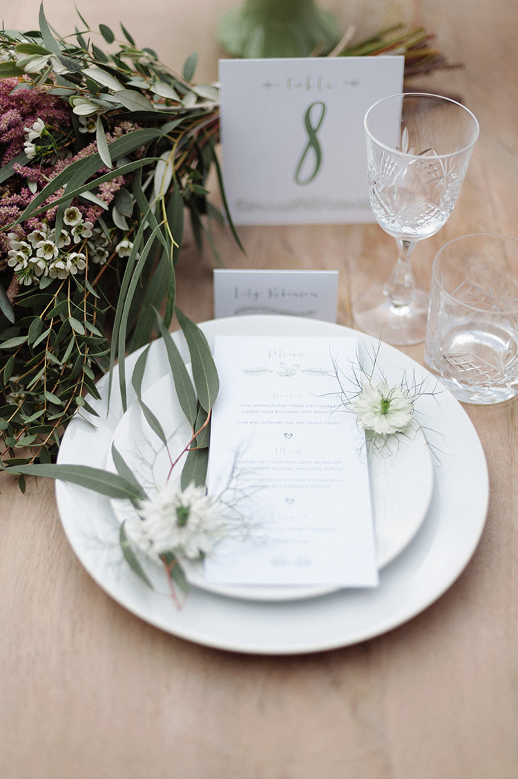 Place Setting Greenery Decor Cherry Blossom Soft Spring Wedding Ideas http://www.photographybybea.co.uk/