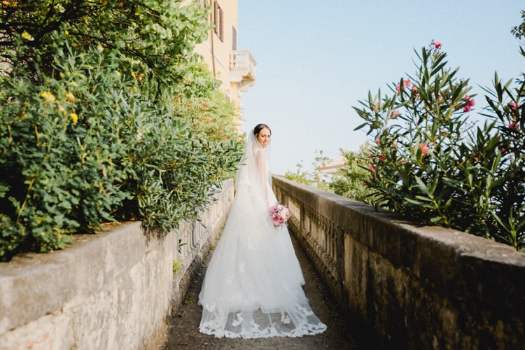 Lace Veil Dress Bride Romantic Vibrant Pink Wedding Trieste http://www.emotionttl.com/en/home/